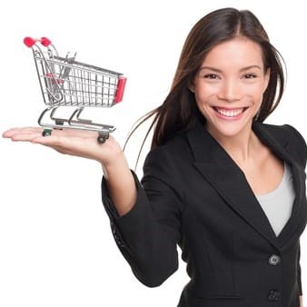 AROUNDAFFAIR ADV carrello-della-spesa-business-woman-shopper-donna-mostrando-azienda-mini-carrello-buon-shopping-o-il
